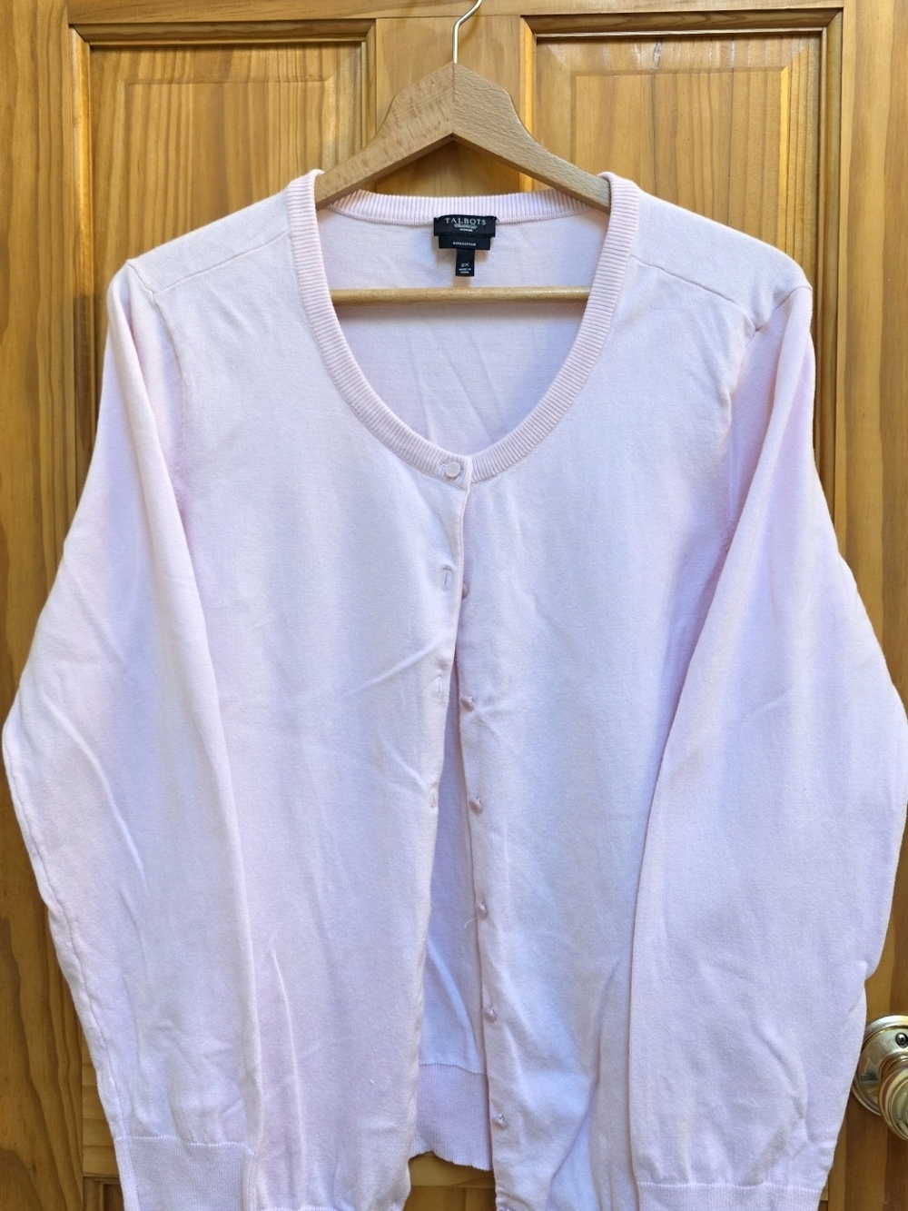 Talbots Pale Pink Button-Front Crewneck Cardigan